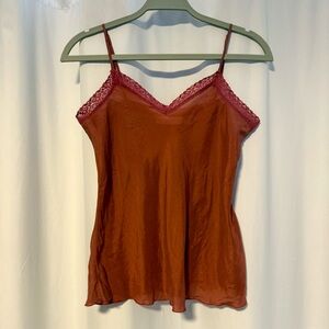 4 Love and Liberty Johnny Was Womens Small 100% Silk Lace Trim Camisole Slip Top